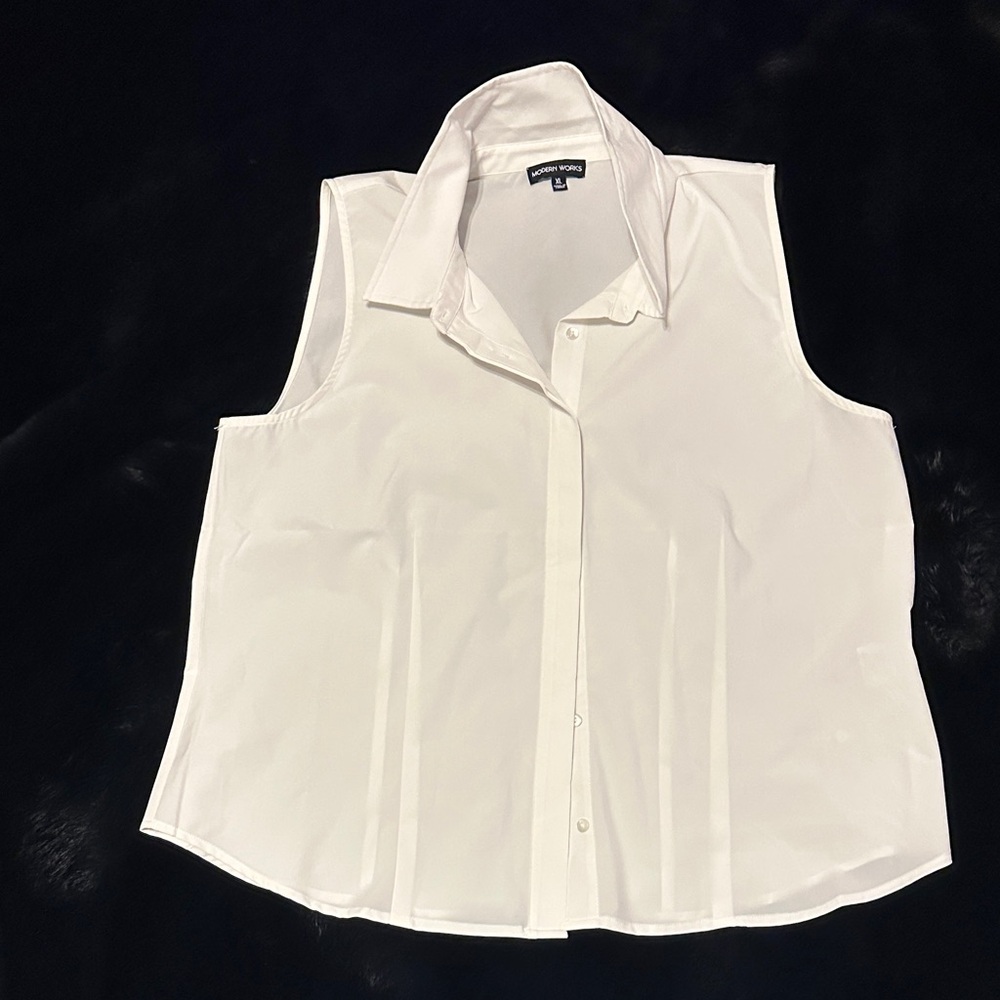 Modern Works Sleeveless White Button Down Shirt EUC Sz Xl
